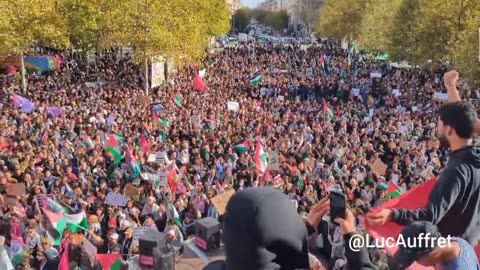 Tens of thousands of people attending an anti-Israel protest in Paris today.