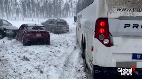 Cars sent "flying off" highway in Alberta as blast of winter weather leaves poor road conditions