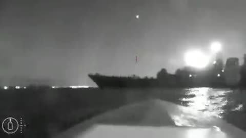 Footage of an unmanned Ukrainian boat attacking a Russian ship in the Black Sea