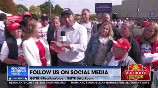 Steve Bannon talks with Ben Bergquam at Michigan Trump Rally