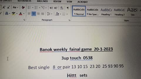 Bankok weekly single digit and fainal game