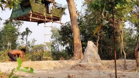 Building suspension house on the tree and Underground Swimming Pool in Deep Jungle By Ancient Skill