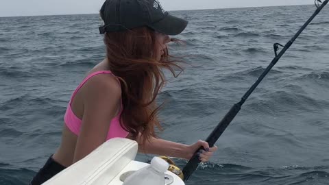 Catching a barracuda while fishing