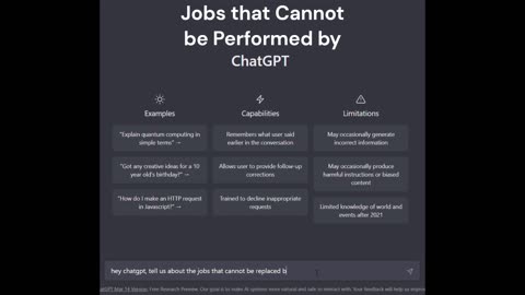 ChatGPTsays about Jobs that cannot be Performed by ChatGPT.