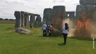 Stonehenge sprayed with paint by environmental protesters