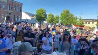 Port Townsend Julie Jaman Press Conference August 2022. Crowd of Protesters that Assaulted US