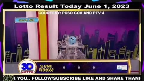 3D Lotto result 9pm draw today June 1, 2023