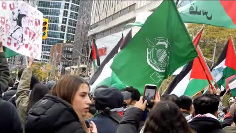 Hamas flag flown at Toronto rally in support of the armed struggle 9 Oct 2023