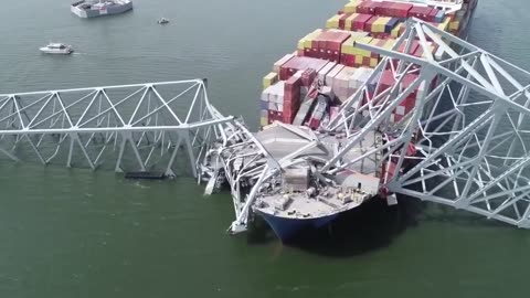 Drone footage shows aftermath of Baltimore bridge collapse (no audio)