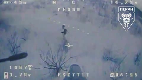 Ukrainian FPV drone hits a Russian Soldier in the neck while he is running