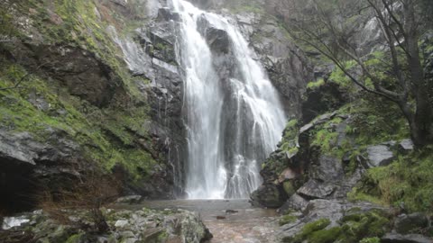 A large rock waterfall