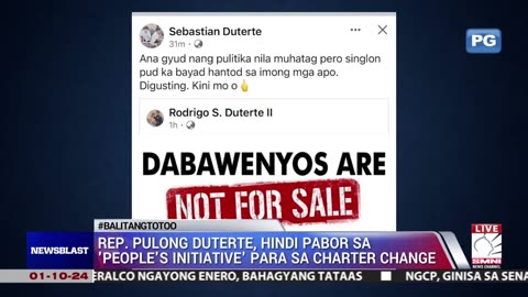 Rep. Pulong Duterte, hindi pabor sa 'People's Initiative' para sa Charter Change