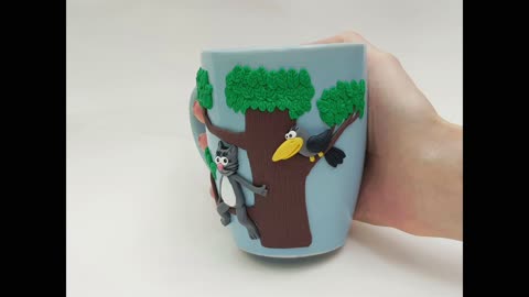Mug Kitten from Lizyukov Street from polymer clay. Blue gift cup with a kitten from Voronezh
