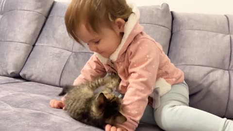 Cute Baby meets new baby for first time 😍😍😍
