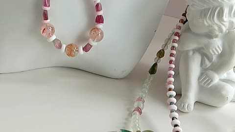 Tourmaline Rubellite Apyrite and pink shell smooth beads akura onyx turquoise gemstone necklace