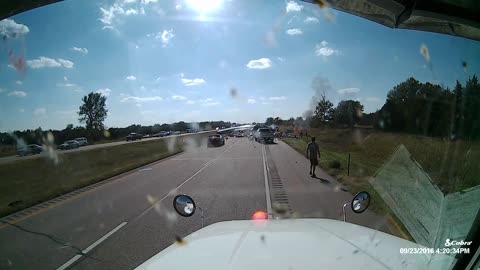 Semi Truck Barrels Across the Median