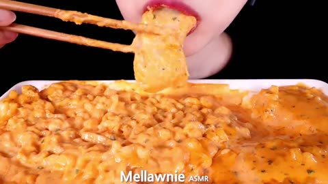 Mukbang asmr: cheesy carbo fire noodles,kiri mochi