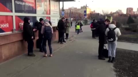 Ukrainians shelter in subway, expecting air strikes