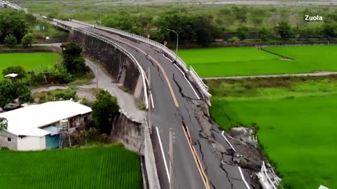 Drone footage shows collapsed bridge after Taiwan quake