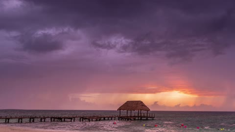 Sunset Over Caribbean Beach With Sky Background Moving Clouds Loop (No Copyright)