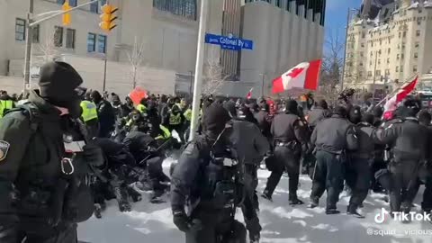 Ottawa - Police brutalize Canadian Veterans protecting citizens - Trudeau's Stasi Officers