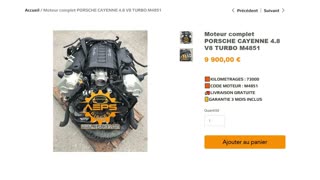 AEPSPIECES.COM - Moteur complet PORSCHE CAYENNE 4.8 V8 TURBO M4851