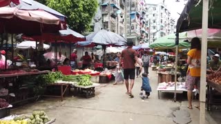 Beautiful slim women are everywhere in Yangon, Myanmar, Walking around the market in Yangon