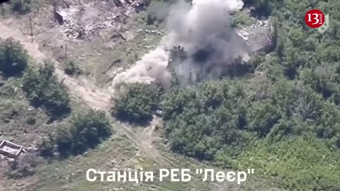 The drone shows the shooting of Russian equipment and cannons preparing for the attack