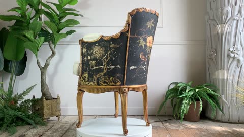 Hand Painted French Chinoiserie Bergere Chair
