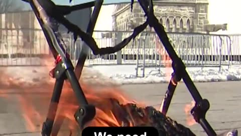 Woman burns empty baby stroller in Canada's capital to demand climate, wildfire action #protest