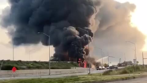 Fuel Tanker caught fire and exploded underneath I-95 causing entire northbound overpass to collapse
