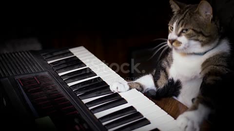 Funny Cat plays keyboard,