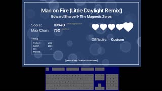 Melody's Escape. "Man on Fire (Little Daylight Mix)", by Edward Sharpe and the Magnetic Zeros.