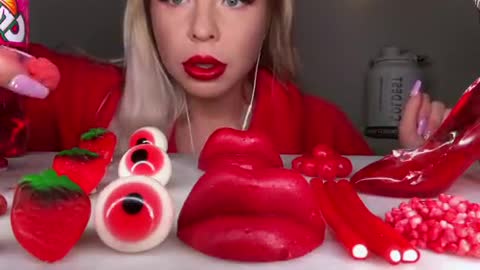 ASMR RED FOOD, JELLY, CANDY