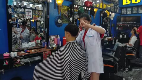 Full service at vietnam barbershop: haircut, shave, shampoo, massage