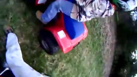 Dans quad - Gramps Motorcycle crashing into Dans Quad in a turn.