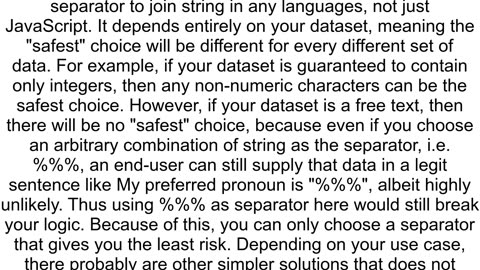 What is the safestmost reliable separatordelimiter to join string in javascript