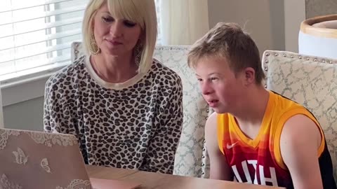 Feel Good Video, Young Man w/ Down Syndrome Watches His Interview on National TV