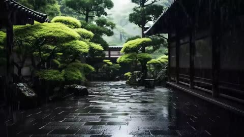 Relaxation and Sleep Zen rustic courtyard rain sound to relaxing and therapy