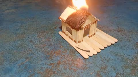 Make a Mini Match House with matches and burn