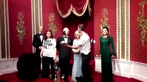 Climate activists 'cake' King Charles waxwork