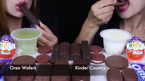 ASMR LEFTOVER DESSERT RACE! TICO ICE CREAM, KINDER JOY EGGS, MILKA, OREO, CHOCOLATE CAKES, JELLY