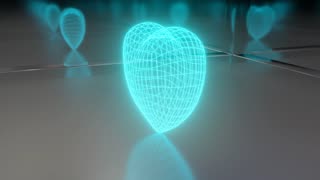 049. Intense Mesmerizing Electric Neon Blue Glowing Wireframe Heart Glows