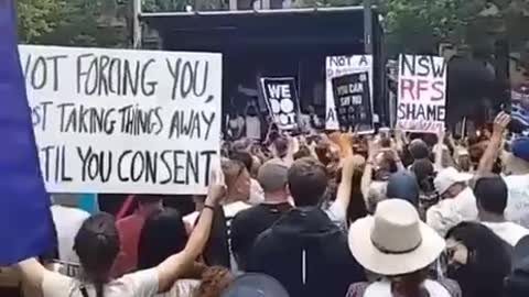 Sydney Australia protesters, sing you can stick your covid mandates up your ass!!!