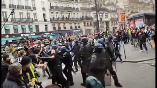 France: Tense situation between police officers and a protester on March 23, 2023