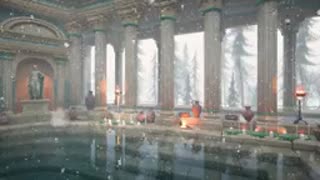 Ancient Roman Bathhouse in a Pine Forest | Winter Ambience | Onsen and Fireplace Sounds