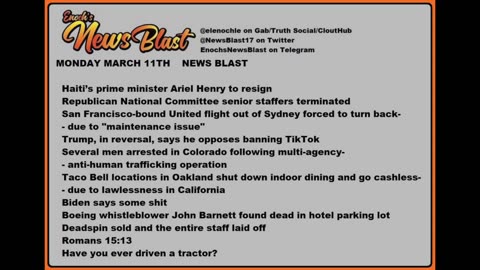 Monday, March 11, 2024 News Blast