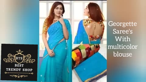 Vibrant Georgette Saree with Multicolor Blouse: Ethnic Elegance