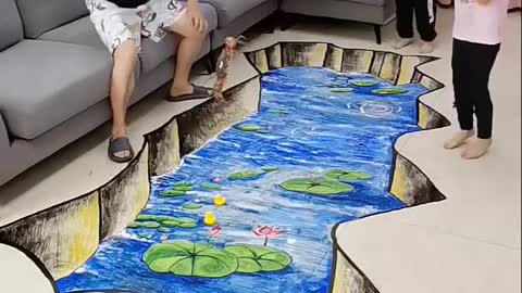 Two kids draw 3d arts , funny parents