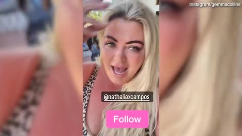 Gemma Collins shows off her leopard print swimsuit with pal